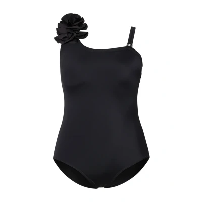 Abbildung von Ulla Popken Ruffled Asymmetric Badeanzug, Damen, Größe: 50, Black