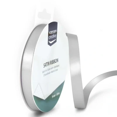 Abbildung von Vaessen Creative Satinband 9mmx10m Silber Hell, Schleifenband, Dekoband, Bänder zum Basteln, Stoffbänder für Hochzeit, Taufe Und Geburtstagsgeschenke