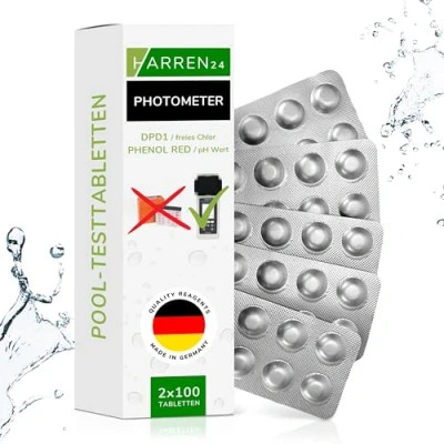 Abbildung von harren24 Photometer Testtabletten für pH Wert und freies Chlor Phenol Red + DPD1, Pooltabletten Poollab geeignet, Wassertester, Wasseranalyse (200 Tabletten)