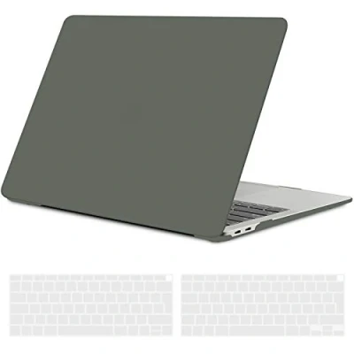 Abbildung von TECOOL Hülle für MacBook Air 13 Zoll Retina 2021 2020 2019 2018 (M1 A2337/A2179/A1932), Ultradünn Schutzhülle Hartschale Matt Case + EU Tastaturschutz neu Mac 13&quot; mit Touch ID, nachtgrün