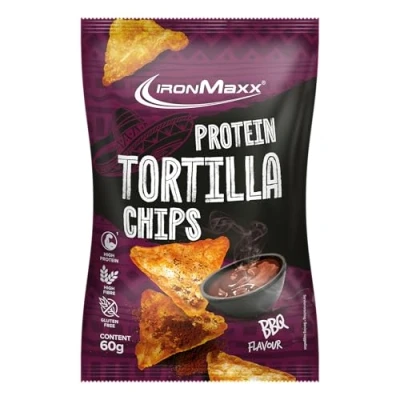 Abbildung von IronMaxx Protein Tortilla Chips Barbecue 60g Beutel Knuspriger High Snack aus Soja &amp; Maniok Ballaststoffreich glutenfrei Ideal für bewusste Ernährung unterwegs