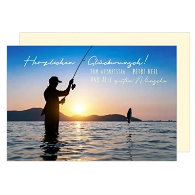 Abbildung von Edition Seidel Premium Geburtstagskarte mit Umschlag. Glückwunschkarte Spruch Geburtstag Billet Happy Birthday Grusskarte Mann Frau Angeln (G3431 SW023)