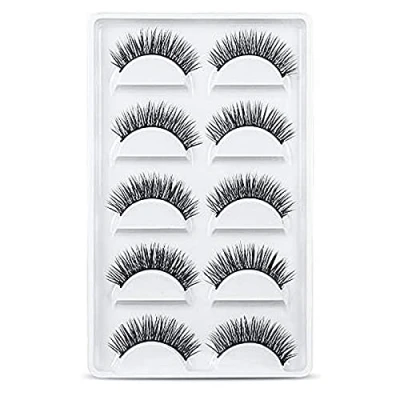 Abbildung von URAQT Falsche Wimpern, 5 Paare 3D Künstliche Wimpern Natürliche Dicke Lange Flauschige Curl Make up False Eyelashes, Schwarz (002)