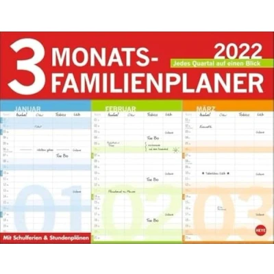 Abbildung von 3 Monats Familienplaner Kalender 2022: Jedes Quartal auf einen Blick. Mit Schulferien und Stundenplänen