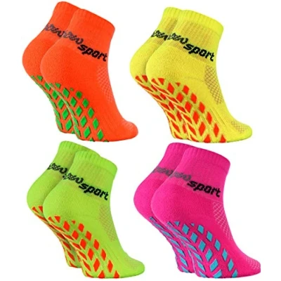 Abbildung von Rainbow Socks Jungen Mädchen Neon Sneaker Sport Stoppersocken 4 Paar Orange Grün Rosa Gelb Größen 24 29