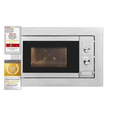 Abbildung von Exquisit Einbaumikrowelle EMW10 020 inox 800 W Leistung Kinderleichte Bedienung Einfacher Einbau Timer Drehteller 27cm Mikrowelle 60 cm Einbaugerät Edelstahl