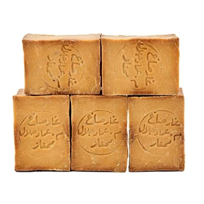 Abbildung von Carenesse Aleppo Seifen Paket Premium Quality 5 Stück 45% Olivenöl 55% Lorbeeröl original Olivenölseife Haarseife vegan handgemacht Naturseife Seife ca. 900 950 Gramm je