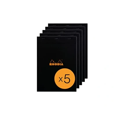 Abbildung von Rhodia 182009C Packung mit 5 Notizblöcken geheftet No.18, DIN A4 80 Blätter kariert 80g, Schwarz, 1 Pack