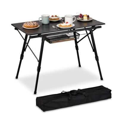 Abbildung von Relaxdays Klapptisch, klappbarer Camping Tisch, höhenverstellbar, Aluminium, faltbar, Alu Multifunktionstisch, schwarz