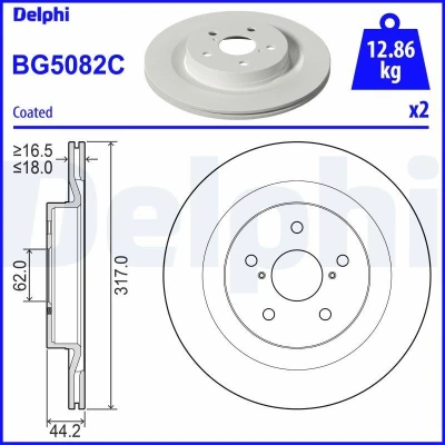 Abbildung von DELPHI BG5082C Bremsscheibe 317 18 5 Belüftet beschichtet unbehandelt ohne Radlager, ABS Sensorring TOYOTA: RAV4 V