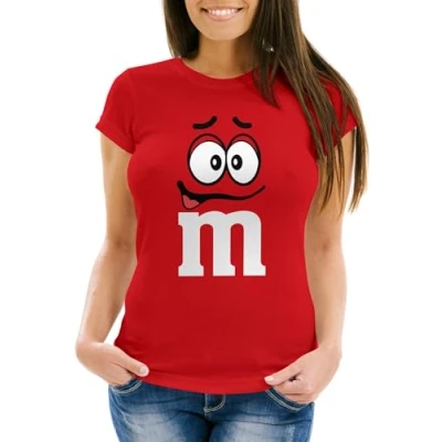 Abbildung von MoonWorks® Damen T Shirt Fasching Karneval M Aufdruck Gruppen Kostüm Verkleidung Last Minute Faschingskostüme Frauen rot L