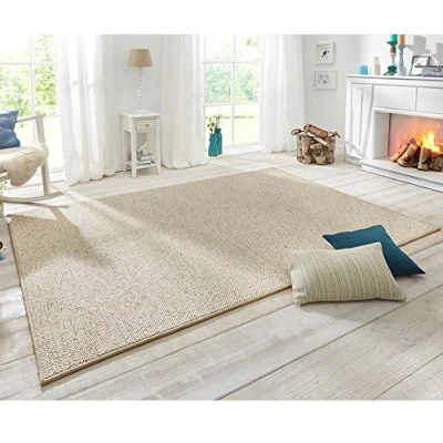 Abbildung von BT Carpet Wolly Teppich Wohnzimmerteppich Flachgewebe Kurzflor Woll Optik Wolle Skandi Look Esszimmer, Wohnzimmer, Kinderzimmer, Schlafzimmer Creme, 60x90cm