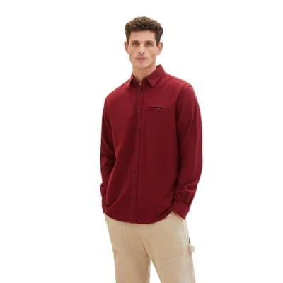 Abbildung von TOM Tailor MIT Struktur Hemd, Herren, Größe: Medium, Tawny port red tonal structure