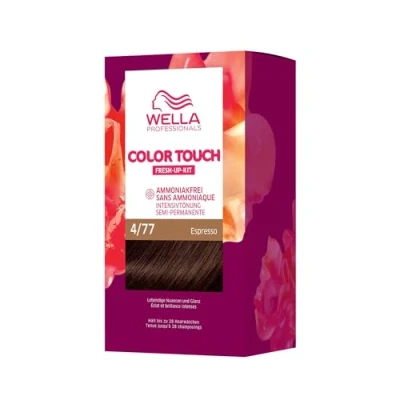 Abbildung von Wella Professionals Color Touch demi permanente Haarfarbe ohne Ammoniak Haarfärbemittel mit bis zu 50 % Grauhaar Abdeckung Ansatz Kit inkl. Haarmaske 4/77 Espresso (130 ml)