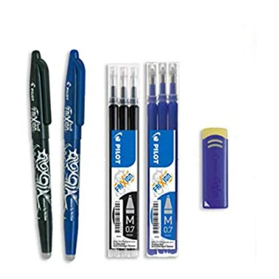 Abbildung von PILOT FriXion Ball 0.7 Set 2 Stifte, 6 Minen, 1 Radierer Blau/Schwarz Radierbarer Tintenroller, 0,4 mm Strichstärke Austauschbare Mine, Angenehmes Schreibgefühl Mittlere Spitze