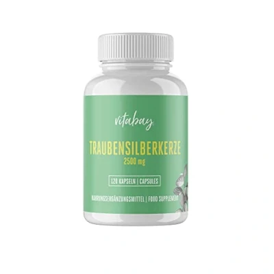 Abbildung von Vitabay Traubensilberkerze 2500mg Hochdosiert 120 Cimicifuga Kapseln VEGAN Wechseljahre Black Cohosh Tabletten Racemosa