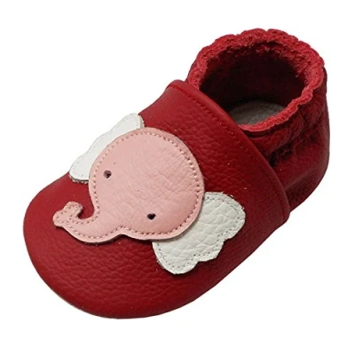 Abbildung von YALION Baby Weiche Leder Lauflernschuhe Krabbelschuhe Hausschuhe Lederpuschen Elefant Rot (EU 20/21=M, Rot)