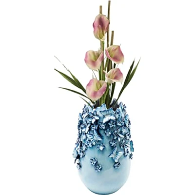 Abbildung von Kare Design Deko Vase Butterflies Hellblau, Keramikvase für Kunstpflanzen, Schmetterling Motiv, Tischvase, Vase, Blumenvase fürs Wohnzimmer, Accessoire, 35cm Höhe
