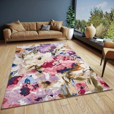 Abbildung von Hanse Home Atika Design Blumen Teppich Flachgewebe Blumenmuster, Anti Rutsch Unterseite, Blumenmotiv hochwertig gewebt für Wohnzimmer, Schlafzimmer, Esszimmer, Flur Multifarben, 75x150cm