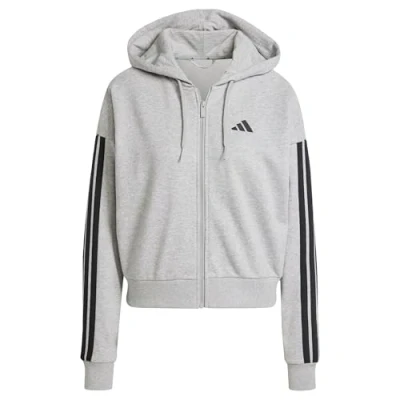Abbildung von adidas Damen Essentials 3 Stripes French Terry Full Zip Hoodie, Medium Grey Heather/Black, S