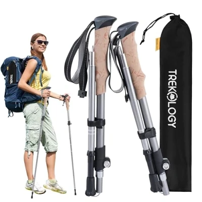 Abbildung von TREKOLOGY XE Faltbar Nordic Walking Stöcke/Trekkingstöcke Für Damen, Herren &amp; Senioren Leicht, Verstellbar Faltbare Wanderstöcke Mit Eva Schaumgriff 2Er Set Hiking Poles Trekking Stock