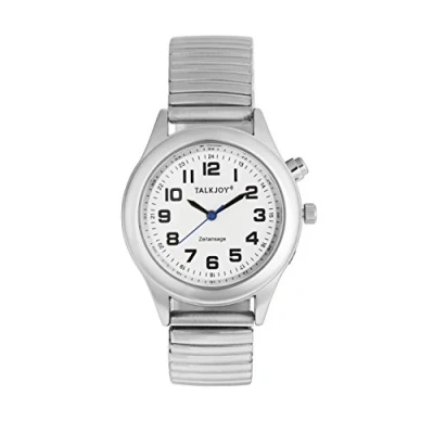 Abbildung von TalkJoy Profi Damen Sprechende Armbanduhr Silber Uhr Senioren Blindenuhr Sprachfunktion