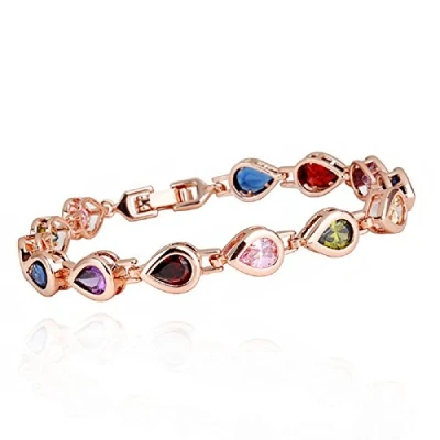 Abbildung von Crystalline Azuria Damen 18 ct Rosé Vergoldet Tropfenfürm Multi Coloderful Zirkonia Kristalle Tennisarmbund für und Mädchen cm