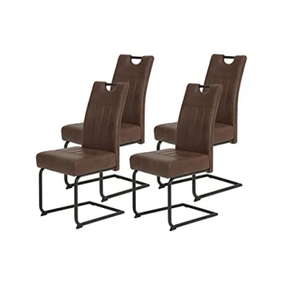 Abbildung von Hela Tische, 4er Set Esszimmerstuhl Schwingstuhl Betty, Bezug Mikrofaser Brau, Metsallgestell Schwarz, Lehne mit Griff