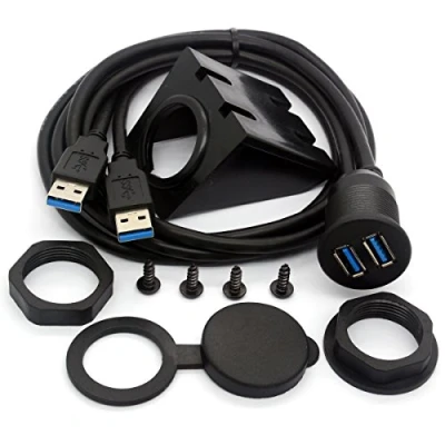Abbildung von USB 3.0 Flush Mount Kabel, Dual Dash Panel Kabel männlich zu weiblich Verlängerung Code für Auto LKW Boot Motorrad Armaturenbrett (1m/3ft)