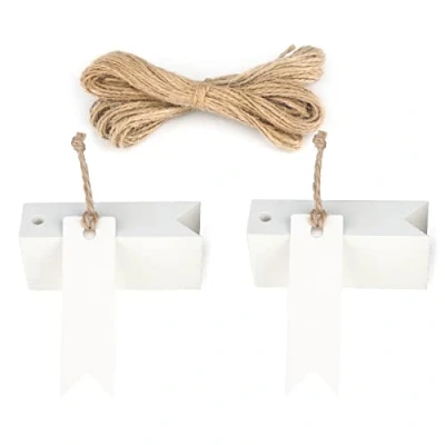 Abbildung von jijAcraft Geschenkanhänger Kraftpapier Kleine Etiketten 7 x 2 cm, 100 Stück und Juteschnur, für Handwerk, Hochzeit, Weihnachten, Geschenkverpackung (Weiß)