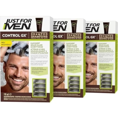 Abbildung von Just For Men Control GX, Shampooing Et Colorante Pour Cheveux Blancs Hommes, Avec De L&#039;Huile Noix Coco L&#039;Aloe Vera, Tous Les Nuances, 118 ml (Lot 3)