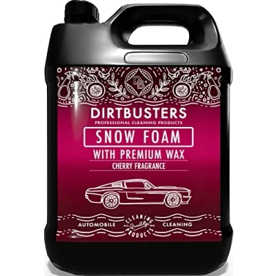 Abbildung von Dirtbusters Snow Foam Shampoo, Reinigungsschaum professioneller Autopflegereiniger sicher, ungiftig, mit Hochglanzwachs und Süßkirschduft für die professionelle Autowäsche 5 Liter (1)