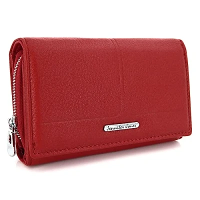 Abbildung von ekavale Damen echt Leder Portemonnaie, groß Brieftasche mit RFID/NFC Schutz Geldbörse, Geldbeutel für Frauen (Rot)