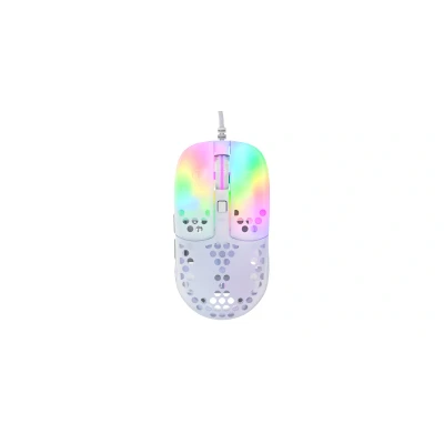 Abbildung von Xtrfy MZ1, Ultraleichte Kabelgebundene Gaming Maus, Pixart 3389 Sensor, Einzigartige Form für Optimales Zielen, Einstellbare RGB Beleuchtung, White Rail Edition
