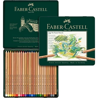 Abbildung von Faber Castell 112124 Farbstifte Pitt Pastellstifte, 24 Künstlerfarbstifte im Metalletui, verwischbare Farben