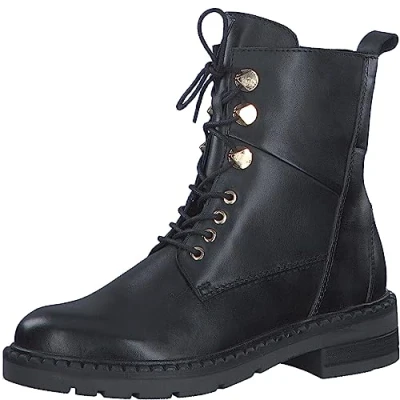 Abbildung von MARCO TOZZI Damen Stiefeletten zum Schnüren aus Leder Flach, Schwarz (Black/Gold), 36