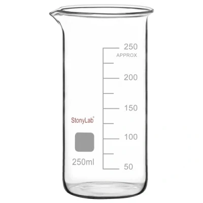 Abbildung von stonylab Glasbecher, 1er Pack Borosilikatglas Graduierter Hoher Becher mit Ausgießer, Laborbecher, 250 ml