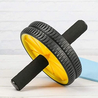 Abbildung von FFitness Two Wheeled Power Wheel with Mat, Räder mit Griffen, Unisex Erwachsene, Gelb, Einheitsgröße