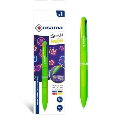 Abbildung von OSAMA 4 Multi Neon Kugelschreiber Hochwertig 1,0 mm Farben, Minen 1,6 mm, Stifte Pen mit Tinte Schwarz, Blau, Rot und Gelb, Schreibwaren für Schule, Büro, Universität 1 Stück