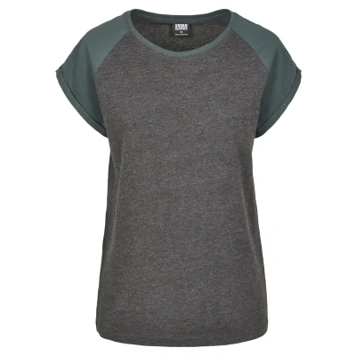 Abbildung von Urban Classics Contrast Raglan Tshirt print, Damen, Größe: Small, Charcoal/bottlegreen