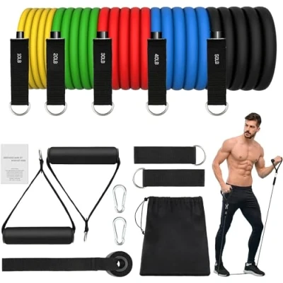 Abbildung von JATEKA Fitnessbänder 5er Set, Sports Resistance Fitness Bands 5 Widerstandsstufen, Widerstandsbänder mit Türanker, Griffe, Knöchelriemen, Tragbarer für Muskelaufbau und Pilates Männer Frauen