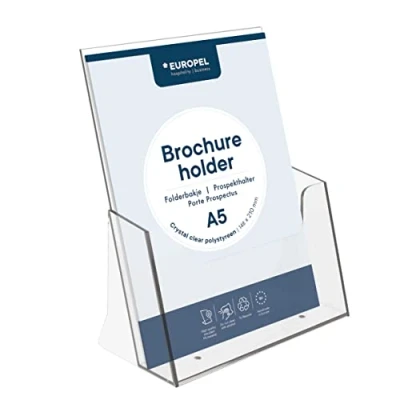 Abbildung von Europel Prospekthalter Aufsteller Injektion Prospektständer DIN A5 Transparent Broschürenständer für Büros Broschürenhalter im Hochformat Menü, Faltblatt, Flyer