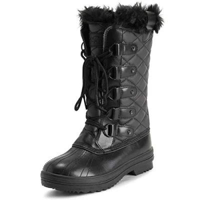 Abbildung von Polar Damen Quilted Hoch Schnee Wasserdicht Winter Kunstpelz Dauerhaft Gummisohle Draussen Regen Stiefels Schwarz Leder Mono UK6/EU39 YC0629