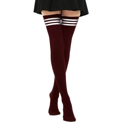 Abbildung von DRESHOW 3 Paar Damen Extra Lange Socken Überknie Kniestrümpfe Overknee Strümpfe Gestreifte Lässige Hoch Booten