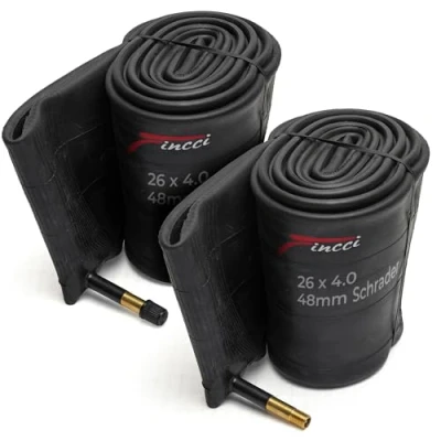 Abbildung von Fincci Fahrradschlauch 26 Zoll Paar Fatbike MTB Schlauch x 4.0 mit Schrader Autoventil Ventil 48 mm, Schläuche Fahrrad für Fat Bike, EBike, Mountainbike,Rennrad Fahrrad, klapprad 2er Pack