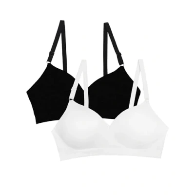 Abbildung von Fruit of the Loom Damen Bügelloser Push Up BH, Blickdicht, Schwarzer Farbton/Weiß, 2er Pack, 75B