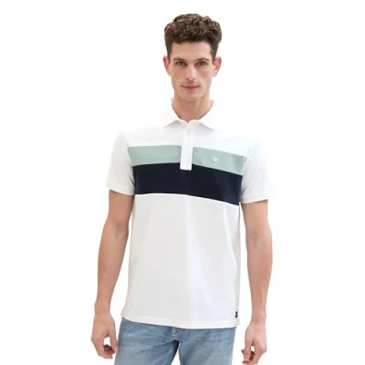 Abbildung von TOM TAILOR Herren Piqué Poloshirt mit Blockstreifen, 20000 White, XL