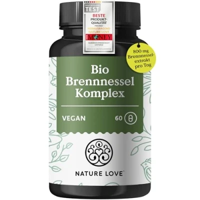 Abbildung von NATURE LOVE® Bio Brennnessel Komplex 800mg mit Löwenzahn und Birkenblatt 60 Kapseln pflanzliche Alternative zu Entwässerungstabletten Brennesselkapseln ohne unnötige Zusätze Vegan