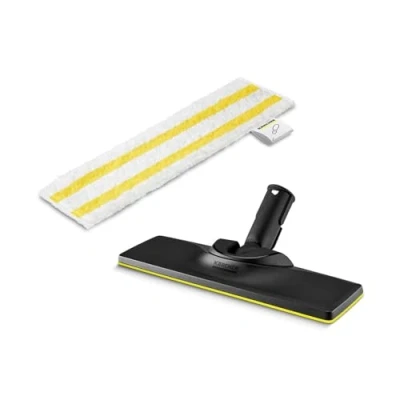 Abbildung von Kärcher Original Set Bodendüse und Mikrofasertuch Easyfix kompatibel mit Dampfreiniger SC für Böden, geeignet jede Art von Oberfläche, maschinenwaschbar, Weiß