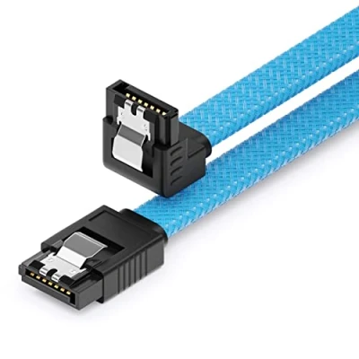 Abbildung von deleyCON 30cm SATA 3 Kabel Nylon 6 Gbit/s Datenkabel III Anschlusskabel Serial ATA Verbindungskabel für Mainboard &amp; Festplatte HDD SSD 1 S L Stecker 90 Gewinkelt Blau